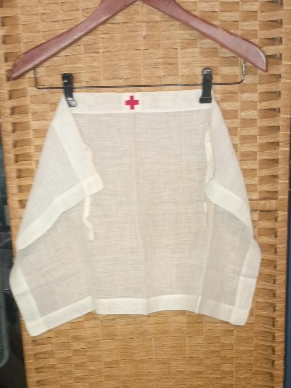 Source Unknown Cream Mini Apron Skirt with Red Cross Accent